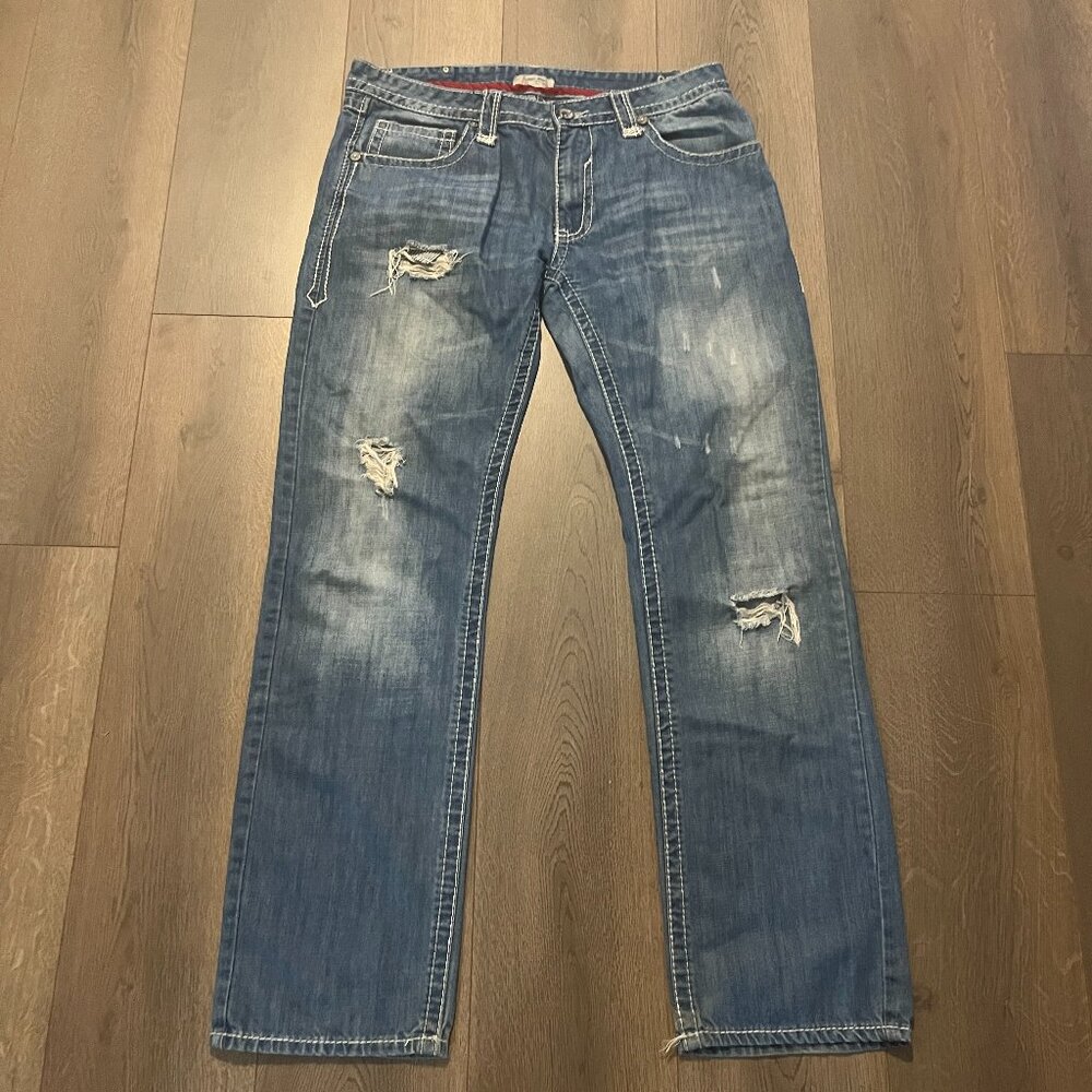 Antique Rivet Ripped Straight Leg Jeans